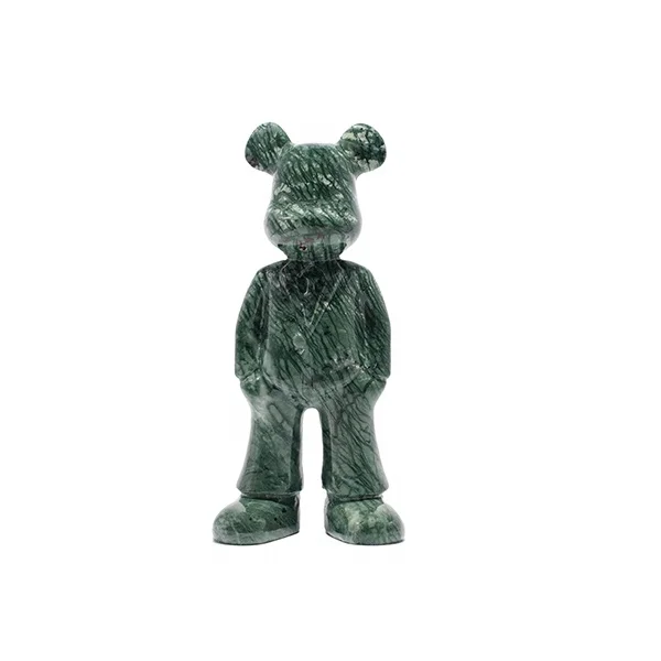 New arrival Natural Green Marble Bear decoration Xmas Gift Stone Crafts marbear