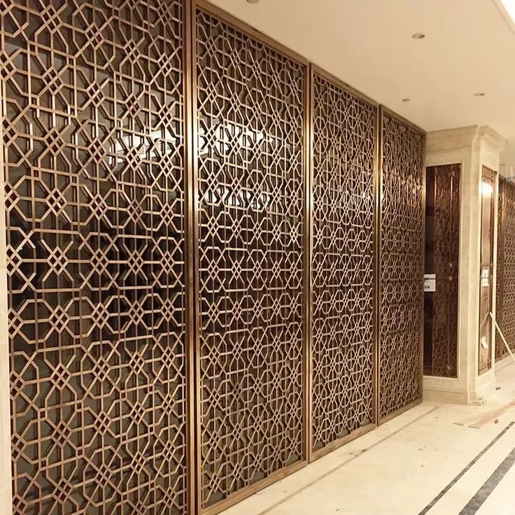 Stainless Steel Screen Laser Cut Metal Room Divider 3D Pattern Gold Room Partition