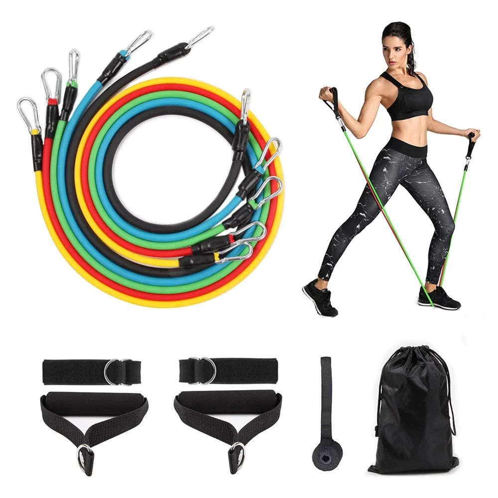 11pcs Workout Exercise Yoga Set Indoor Fitness Training Tubes Elastic Exercise Sport Custom Tube Resistance Bands Set