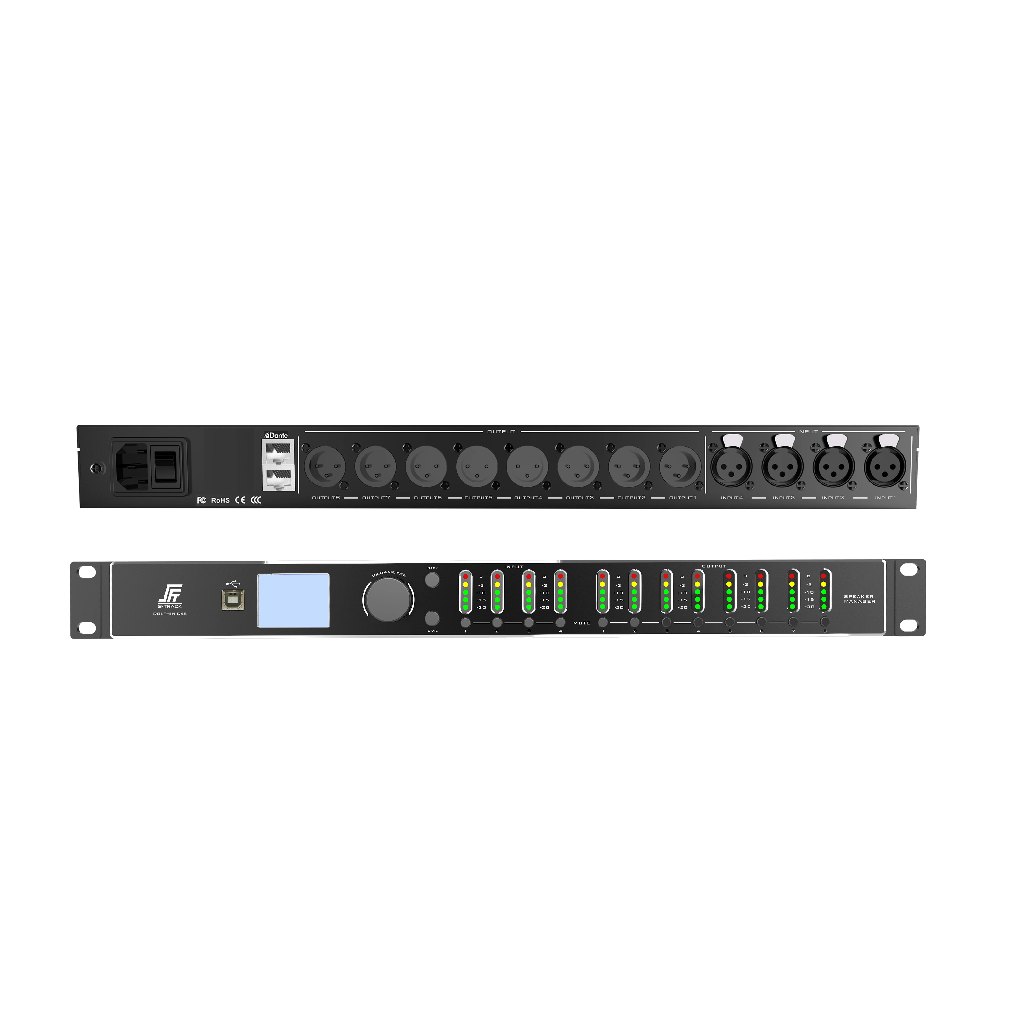 Professional 4input 8output digital audio processor 2input 6output FIR DSP speaker management with Dante