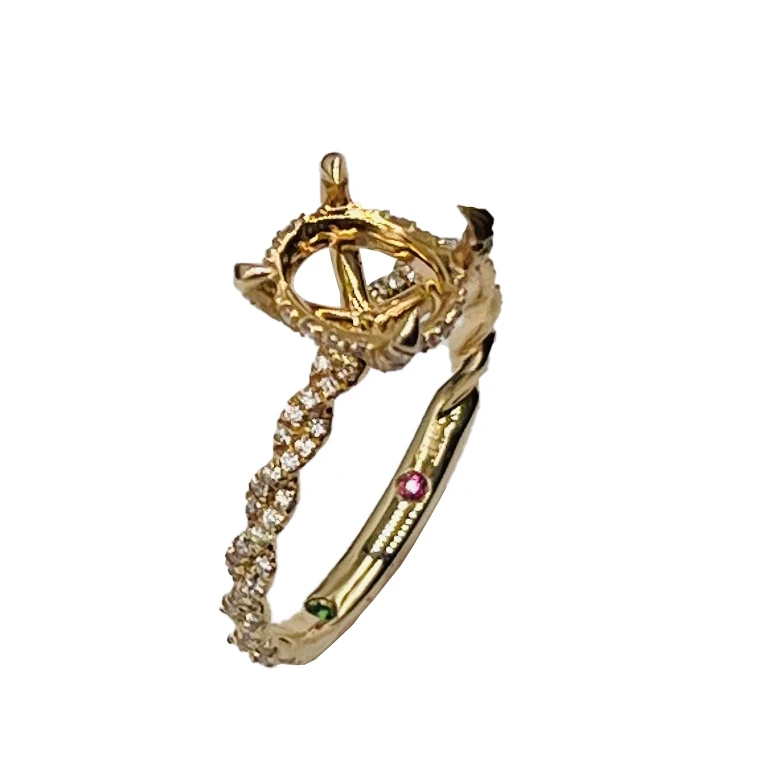 Custom 9K 10K 14K 18K Solid Gold Ring Setting Semi Mount Engagement Ring White Gold Semi Mounting Ring