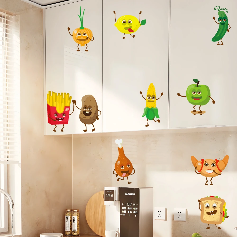Self Adhesive Cartoon Vegetable and Fruit Wall Stickers for Kitchen