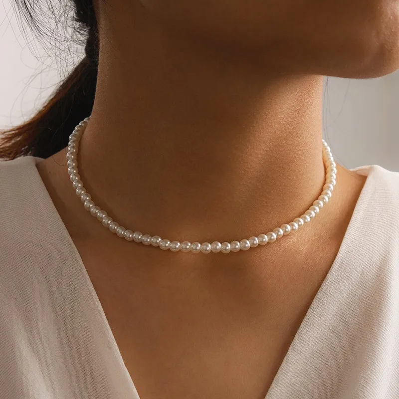 Baroque summer Pearl Necklace Fashion Jewelry Handmade  Beaded Round Pearl Necklace jewelry For Women