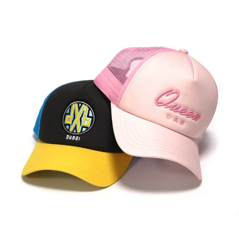 Very Fashion and Popular Dubai Style Mesh Trucker Hat Custom Logo Embroidery 5 Panel Cap