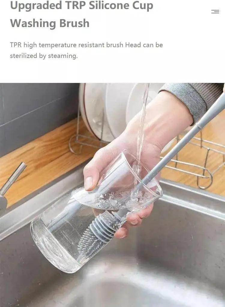 Eco Friendly Baby Feeding Nipple Mini Cleaning Cleaner Silicone Bottle Brush Cleaning Brush Long Handle Silicone Cleansing Brush