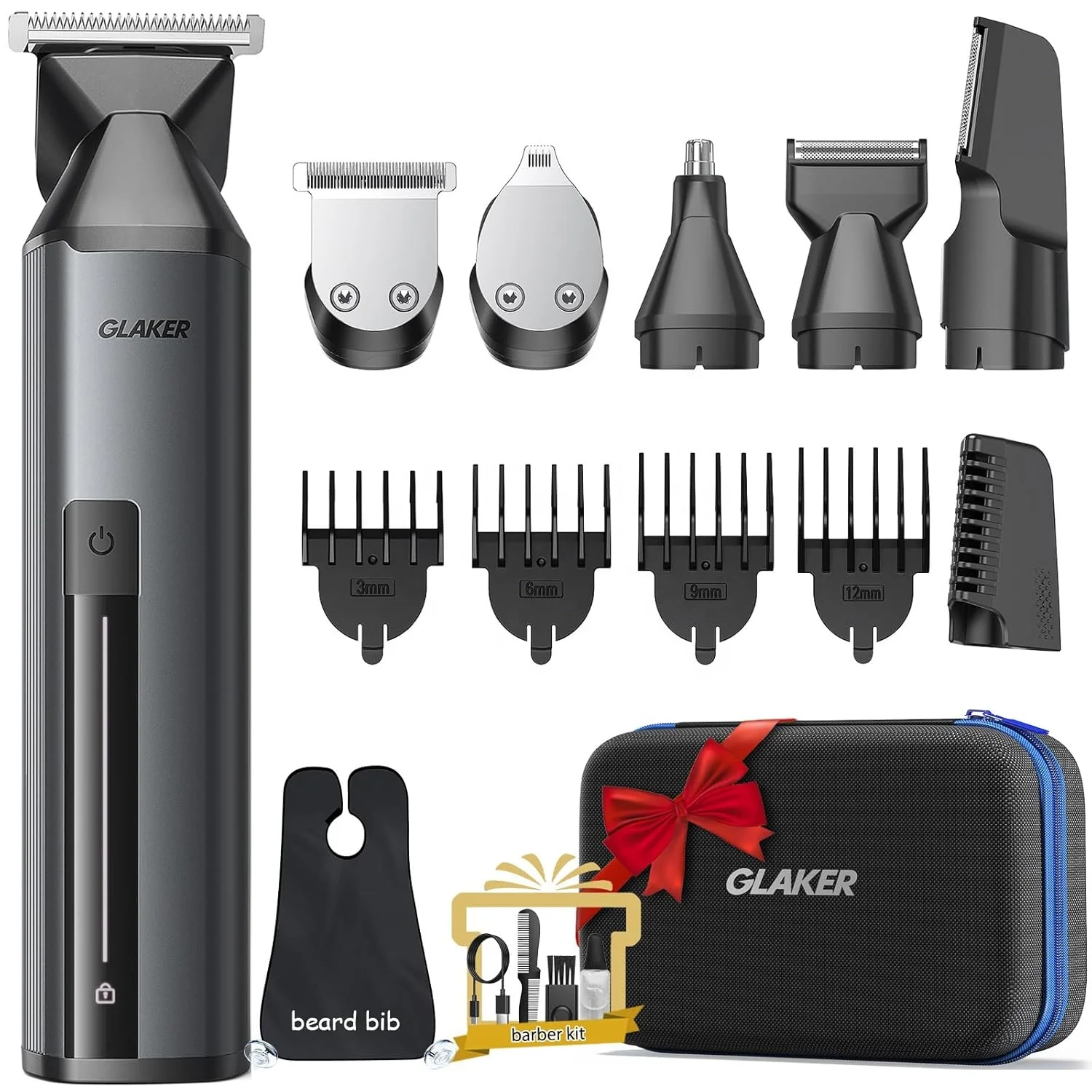 Glaker CC5136 Waterproof 6 in 1 Complete Grooming Kits for Mustache Nose Ear Facial Body Hair Trimming