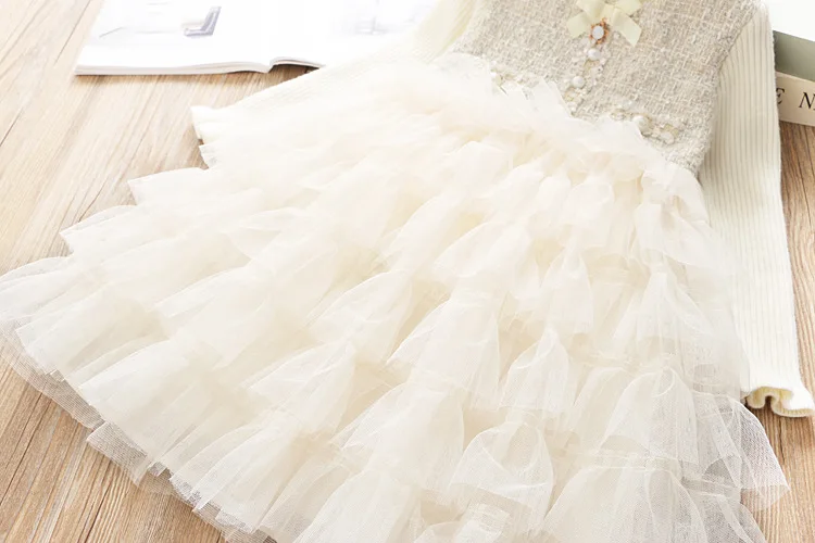 Sweet girl cake dress autumn new girl layered mesh yarn stitching dress