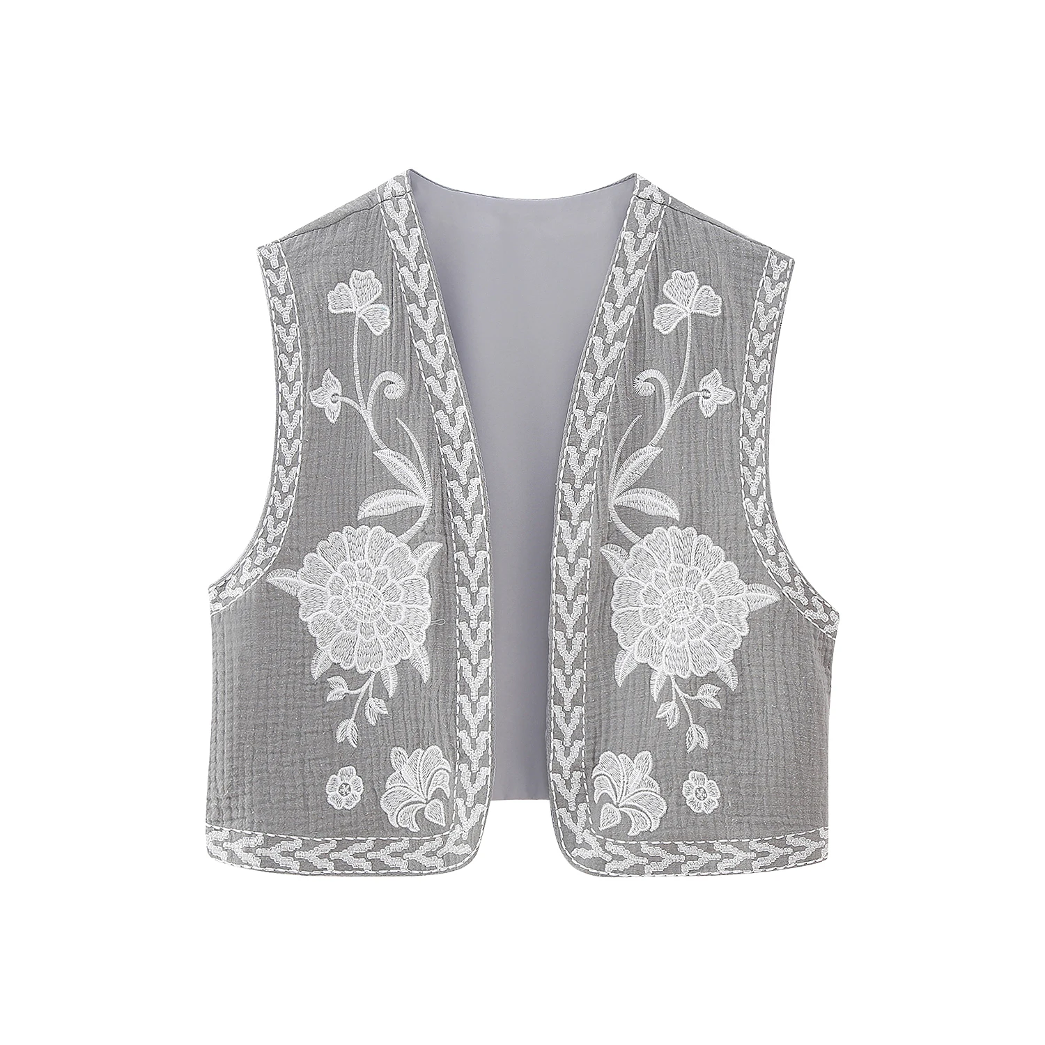 8 colorway v neck open stitch floral embroidery sleeveless solid color casual vest for women