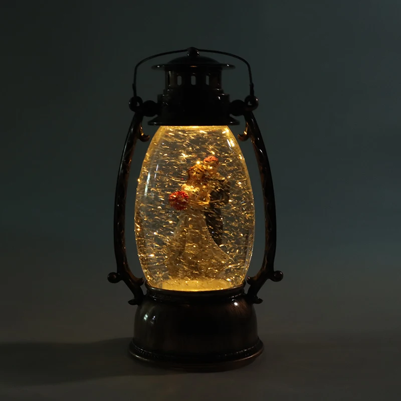 Custom Resin figurine lantern lights Snow Globe lovers wedding water ball LED light glass ball home decoration Wedding gifts