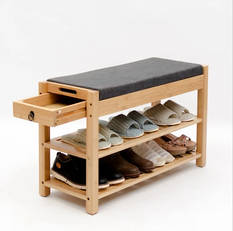 Bamboo Shoe Bench Entryway Diversified Storage Room Bench Shoe Stool with Storage Drawer Top