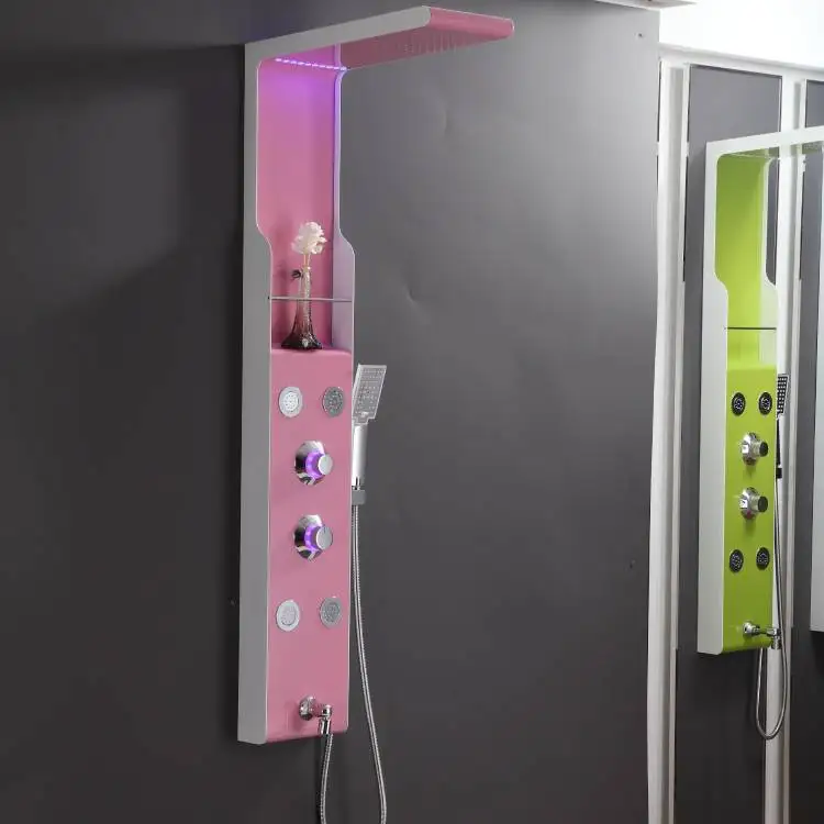 Intelligent black bathroom shower column led light waterfall massage shower panel with handshower