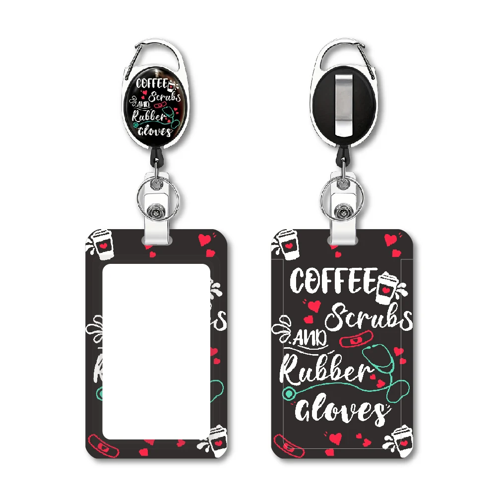 Coffee Clove and ID badge holders with retractable reel and detachable lanyard badge holder with retractable heavy badge reel
