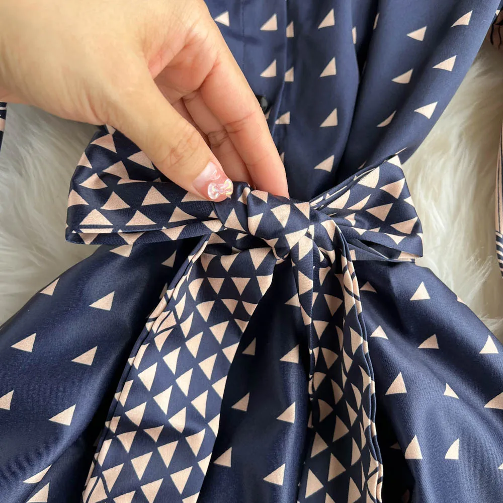 Spot Sales ANSZKTN ANSZKTN Woman Clothes Wholesale ANSZKTN Apparel Elegant Floral Casual Dresses Retro Lapel Long Sleeve Dress