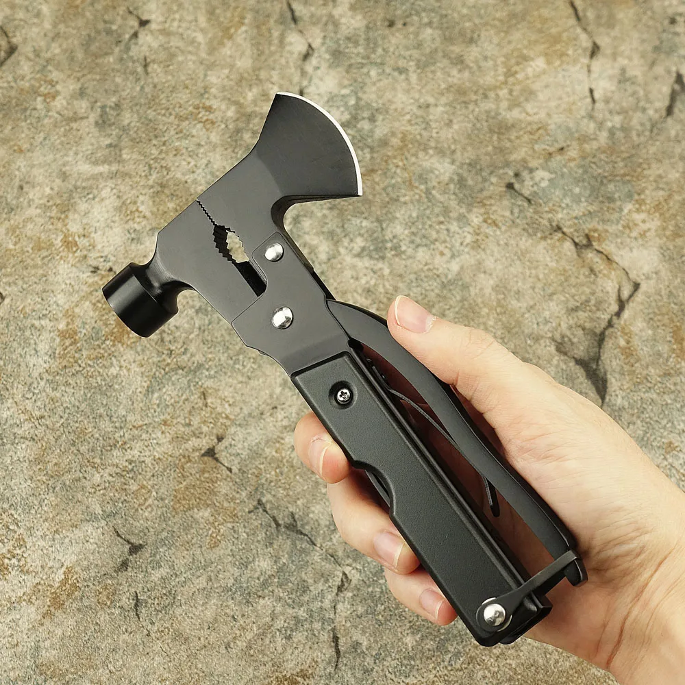 Multi Axe Tool 18 in 1 Camping multitool Survival emergency hammer with axe for  Hiking Outdoor Household Black