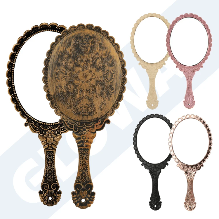 Luxury Vintage Oval Rose Gold Bronze Decorative Hand Handheld Vanity Makeup Handheld Mirror For Women Travel