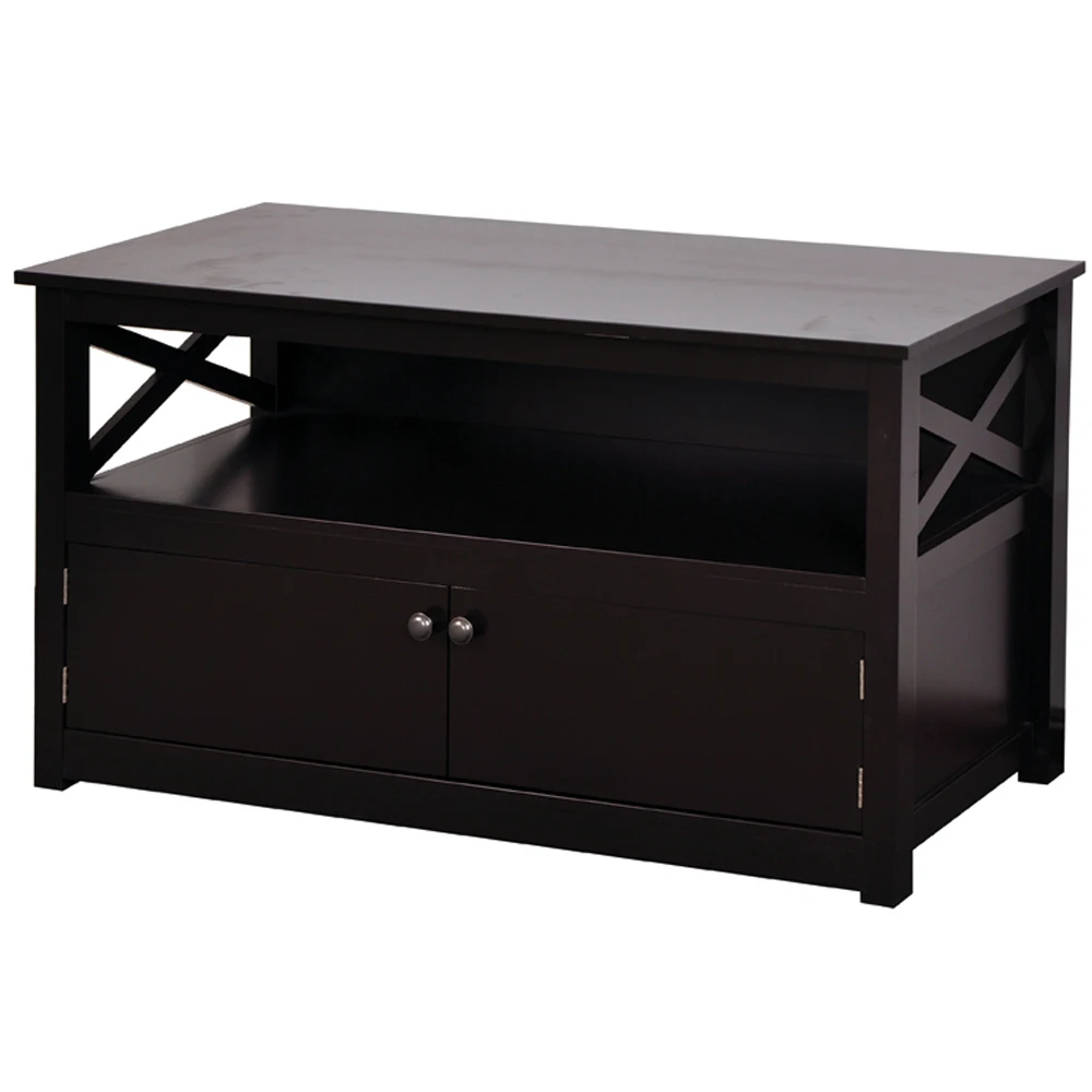 48 Inches MDF Black Shelve Doors TV Stand  Modern Cabinet and Coffee Table for Home Living Room