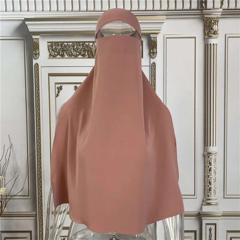 Arab Simple Islamic Female Niqab Solid Color Muslim Overhead Hijab Face Cover Veil Scarf