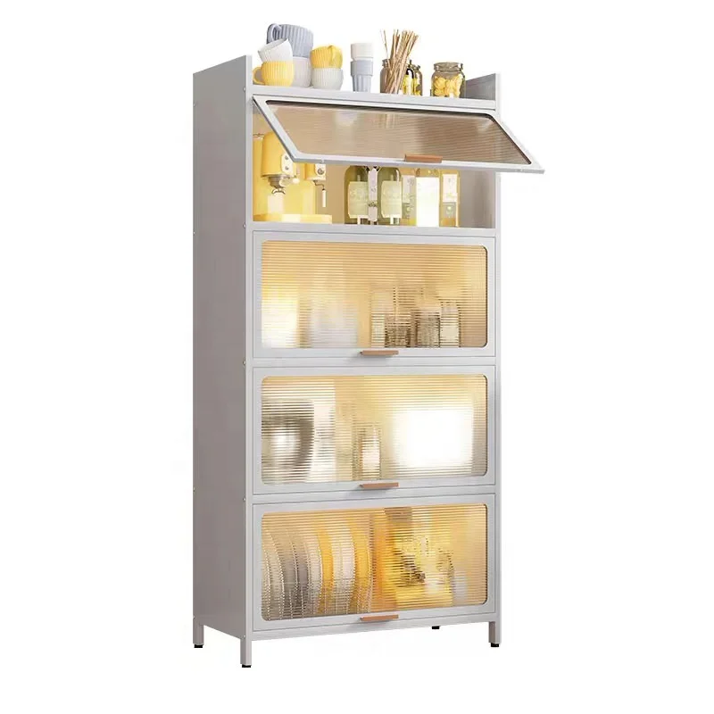 4-tier kitchen shelf, multi-functional save space kitchen storage cabinet with PVC door,Buffets Sideboard cabinet