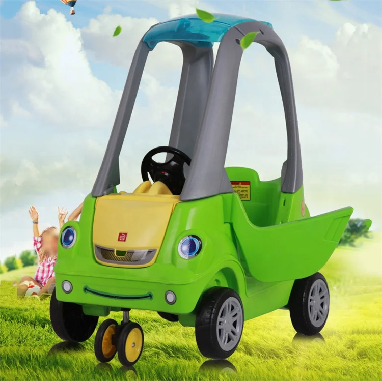 new design cartoon funny car with handrail indoor plastic rocking toy for kids