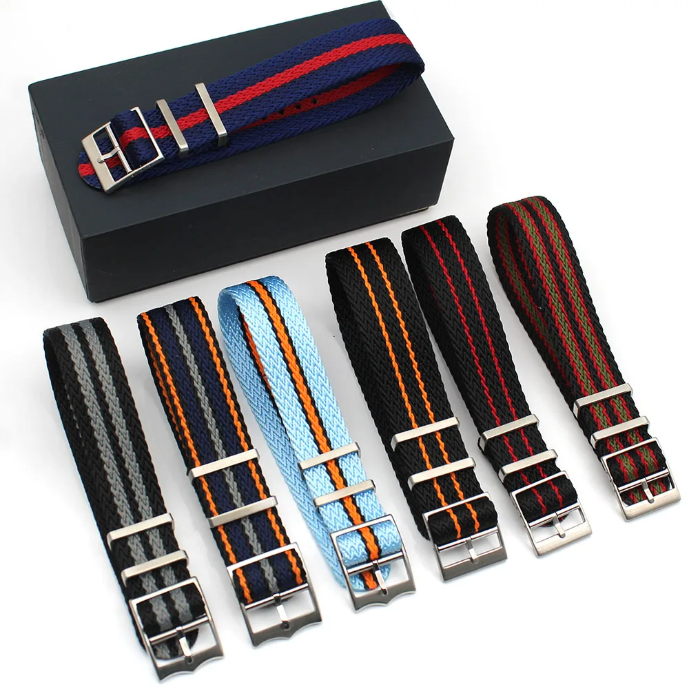 Luxury 1.6MM Woven Mens Fabric SharkTooth Strap Bracelet 20mm 22mm Custom Striped Nylon Watch Band For Watch