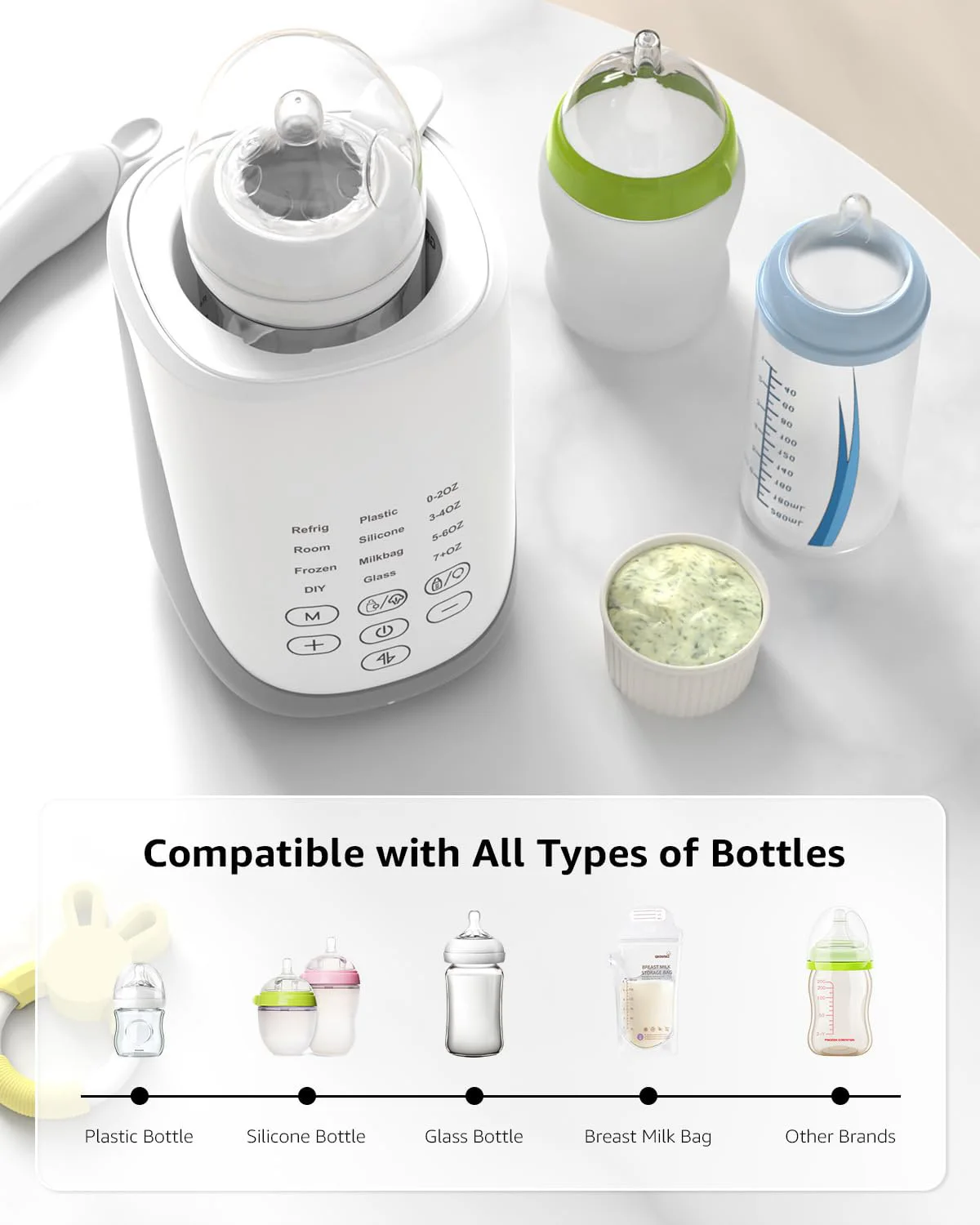 9-in-1 Portable Smart Fast Easy Water Bath Milk Heater Sterilizer Instant Heating Automatic Single Baby Bottle Warmer