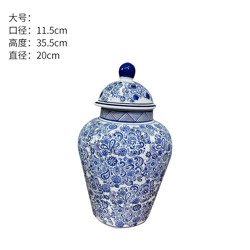 Antique Blue White Ceramic Porcelain Vase Chinese Style Jewelry Living Room Ornament for Flower Arranging TV Cabinet Shelf Decor