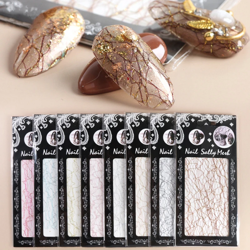 1pc 3D Gold Silver Net Line Tape on Nails Holo Adhesive Silk Mesh  Polish Decals Nail Sticker Nail Art Decorations