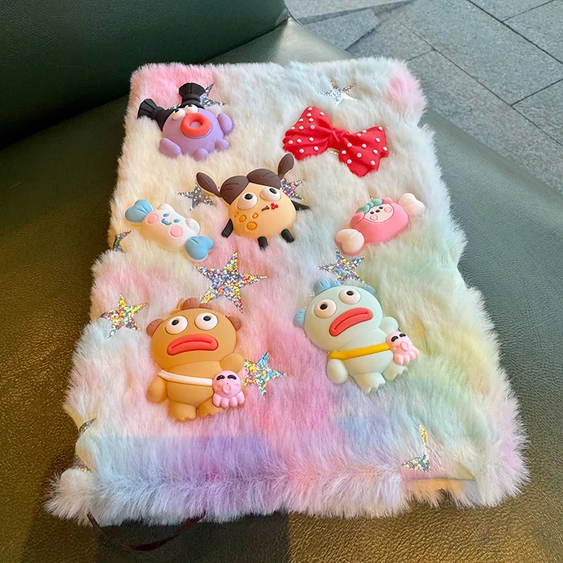 BEYOND Korean Beautiful School Animal 80 Sheets Furry Cute Plush Cover Journal Notebook For Kids Girls Gift