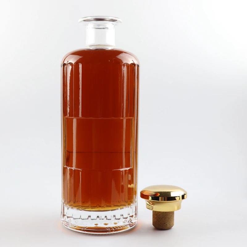 new fancy beautiful light unique shaped empty liquor glass bottle with golden lid