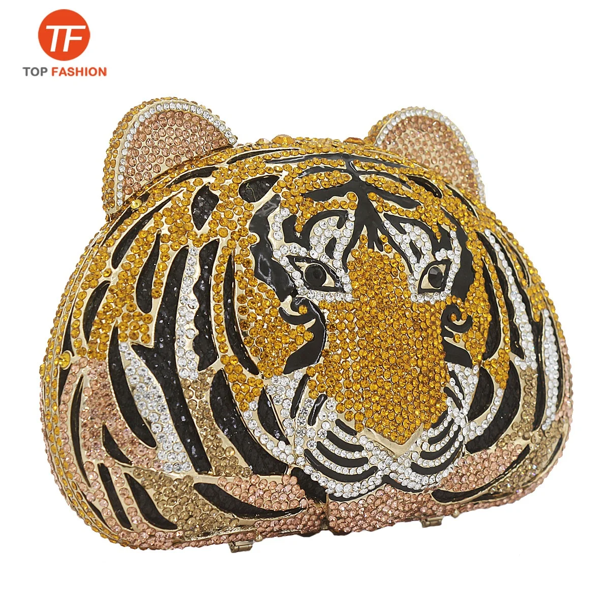 China Factory Wholesales Crystal Rhinestone Clutch Purse for Formal Party 3 D Tiger Head Diamante Evening Bag