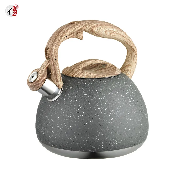 3L stovetop Induction water wooden handle color coating 304 Stainless Steel Whistling Tea Kettle