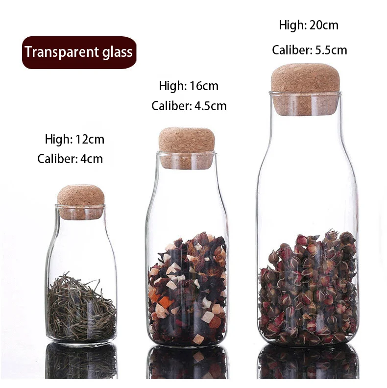 Japanese style household cork coffee glass bottles transparent sealed cans storage bottles tea storage cans glass storage jar