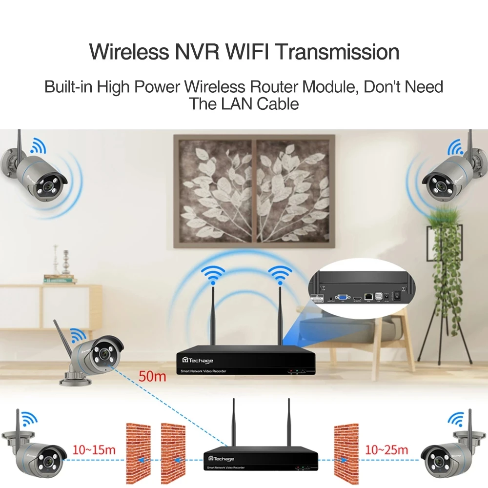 Наружная Wi-Fi IP-камера Techage Двусторонняя аудио система видеонаблюдения 8 каналов 3 Мп комплект