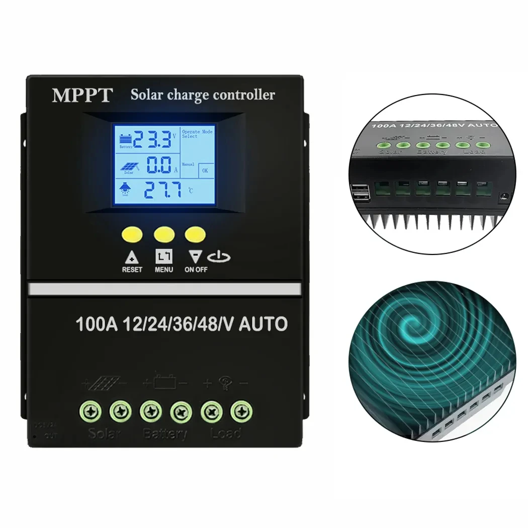 60A 80A 100A MPPT Solar Charge Controller 12V 24V 36V 48V Solar Panel Battery Intelligent Regulator for Lead-acid/Lithium