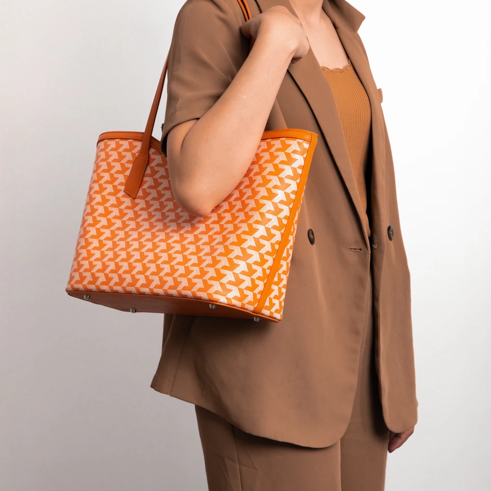 High Quality Custom Logo Luxury Tote Bags Leather Canvas Coated Printing Handbag for Women Large Shopping Bag Office Lady Purse