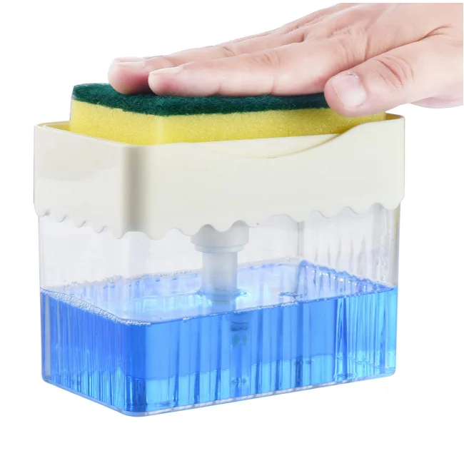 High Quality Soap Pump Dispenser With Sponge Holder Cleaning Liquid Dispenser Manual Press Soap Organizer Kitchen Cleaner Tool