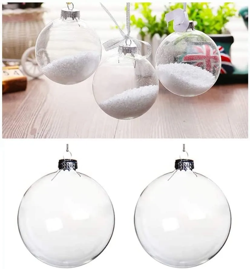 DIY Transparent Clear Plastic Ornament  Fillable Balls with Silver Rope Metal Cap for Wedding Birthday Christmas Three Decor