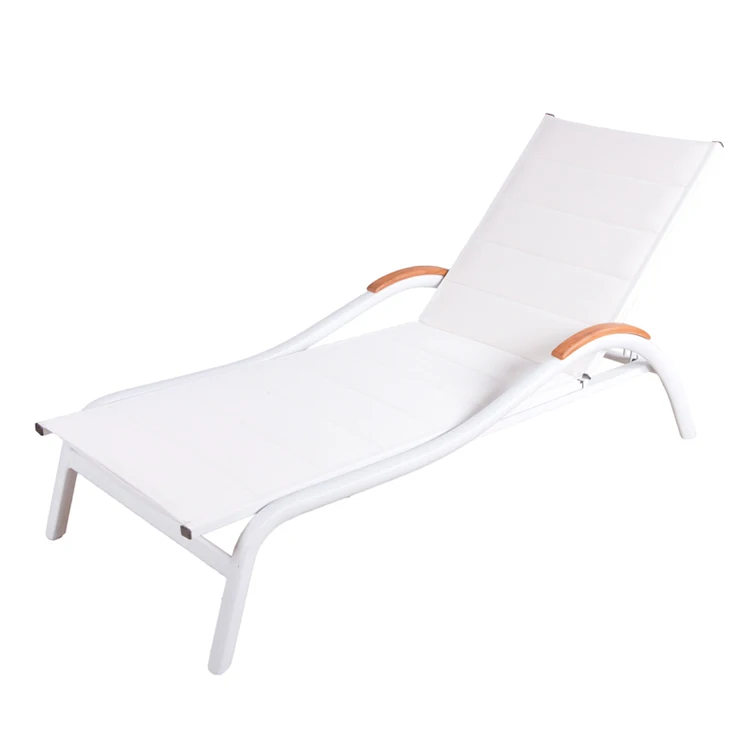 Hot Sale Fold Out Luxury White Deck Chair Beach Plastic Wood Armrest Furniture Black Inside Pool Chaise Lounge Chairs For Home