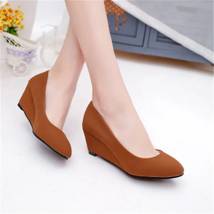 Elegant Wedge Pump Shoes high Heel Women work PU SUEDE PUMP Shoes ZJ411