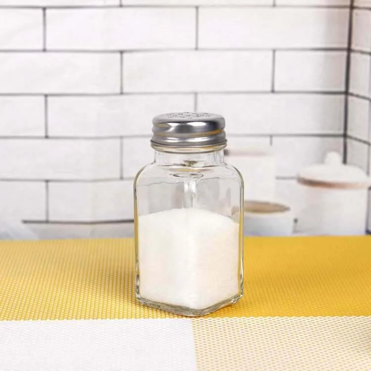 80ml Square Wide Mouth Clear Glass Spice Jar for Salt And Pepper With Shaker Lid