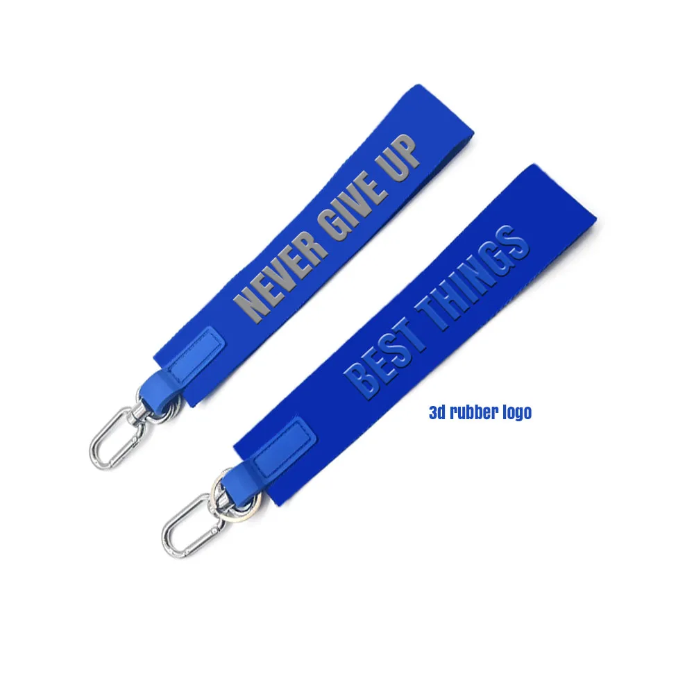 YYX Custom nylon wristlet lanyard 3D rubber logo LULU key holder never lost keychain