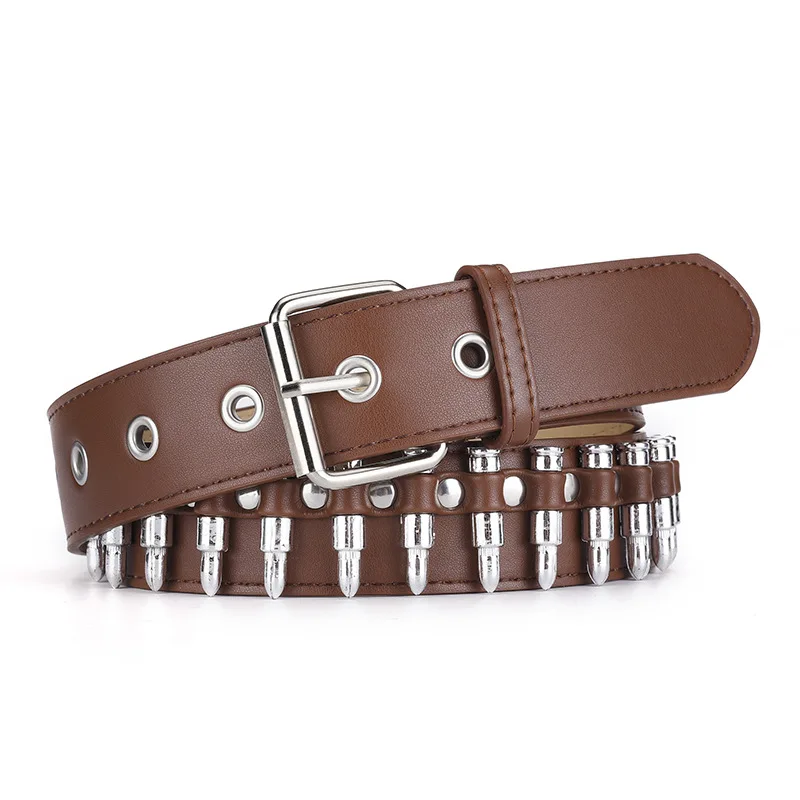 New Wide Pu Leather belt with bullet for decoration