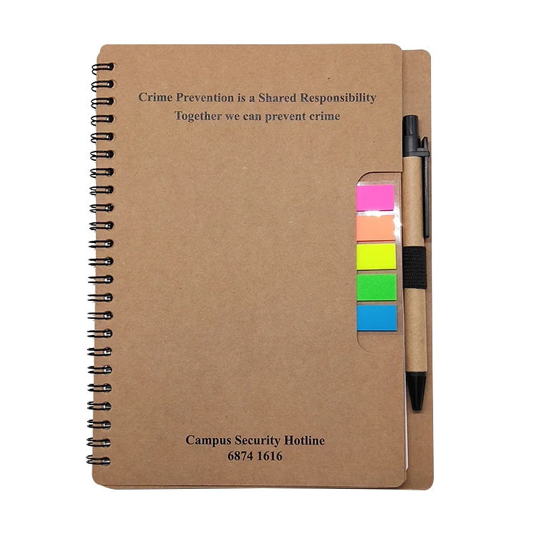 Stationery Custom Logo Student School Stationery Spiral Kraft Paper Cover Sticky Notes Notebook with Pen