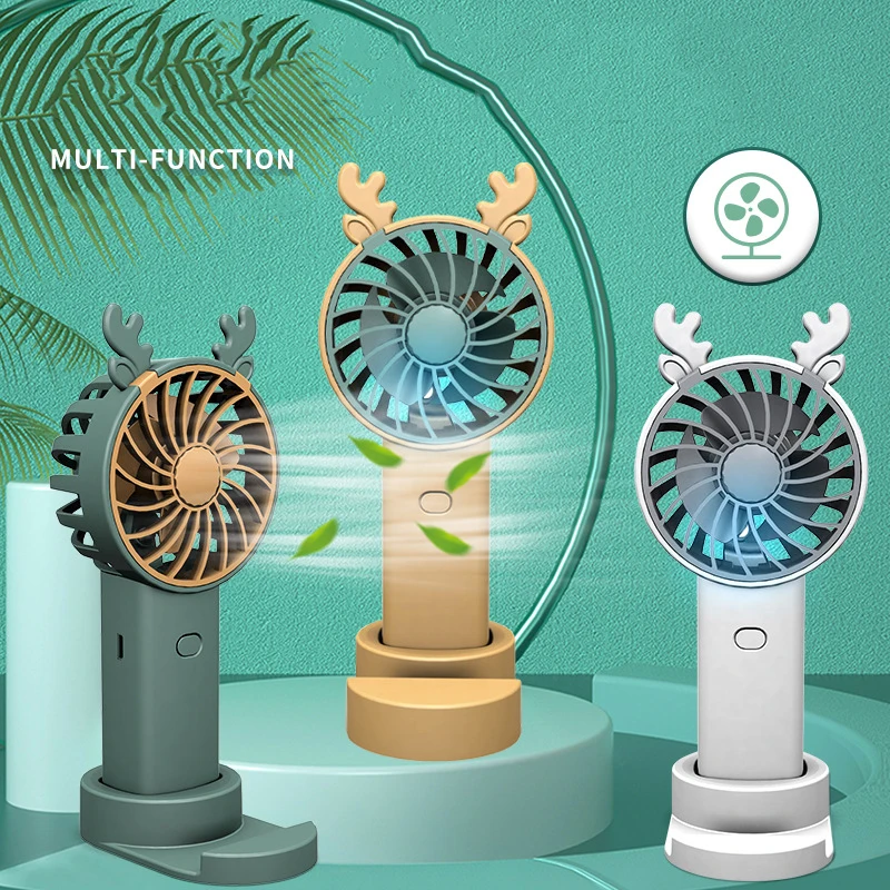 Mini Portable Rechargeable Led Hand Fans Cooling Small Handheld Hand Held Hanging Neck Electric Cute Ear Plastic Fan For Home