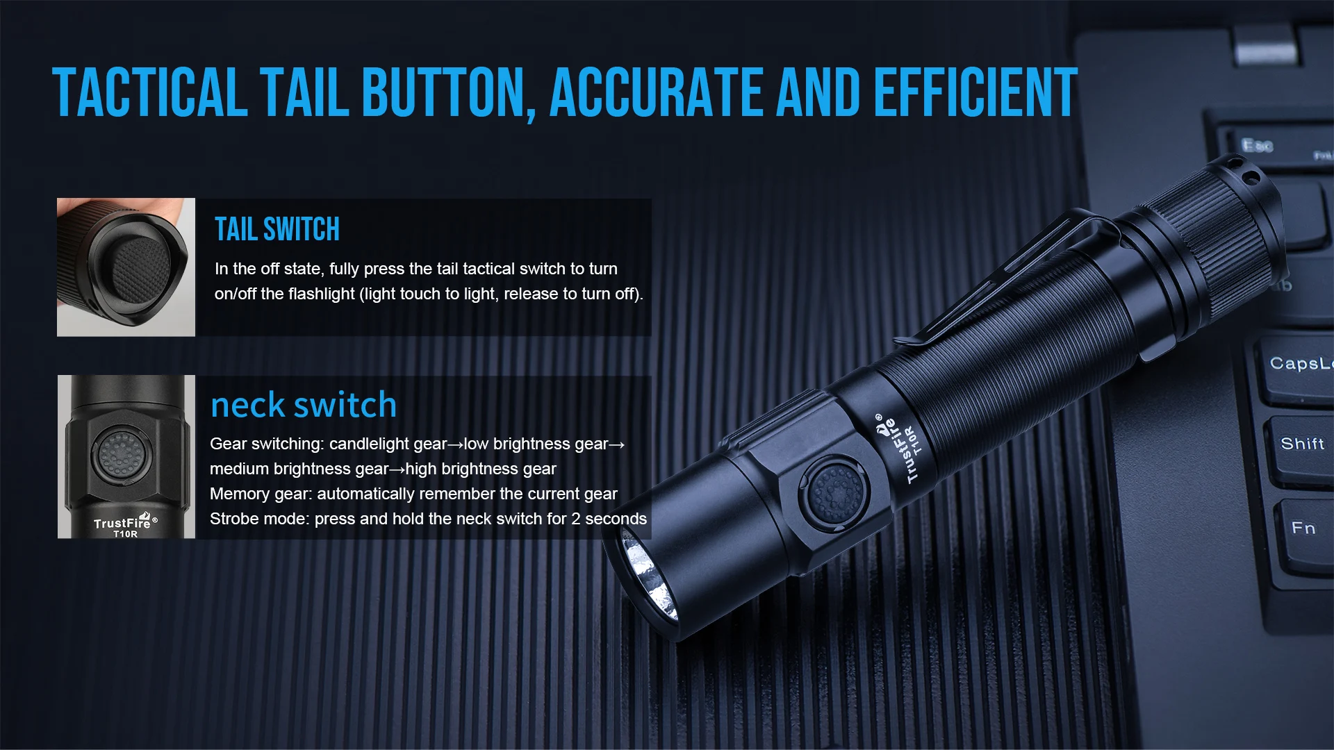 TrustFire T10R Torchlight Powerful High Lumens 18650 USB C Rechargeable Tactical Flashlight