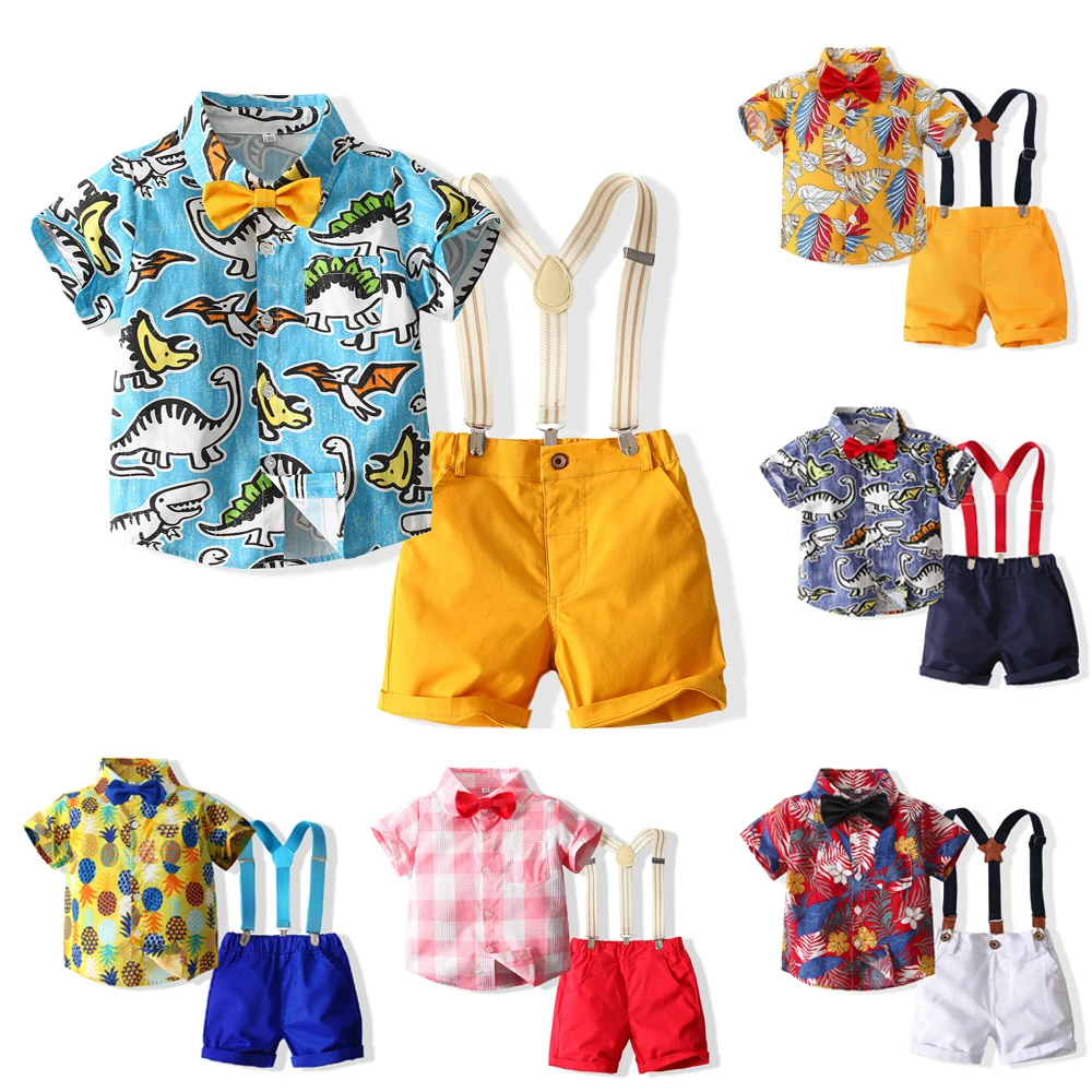 Summer Kids Clothes Beach Set 1 to 6 Years Baby Boy Clothes Cotton Printed Short Sleeve Shirt Toddler Boy Clothing Sets