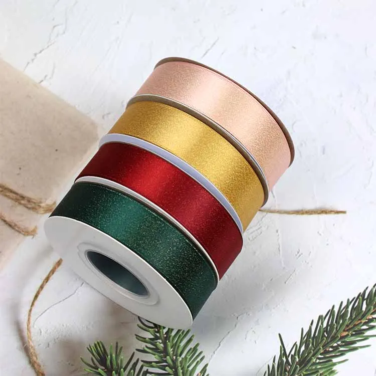 Linji high quality custom 3-38mm pink glitter gift ribbon for gift wrap
