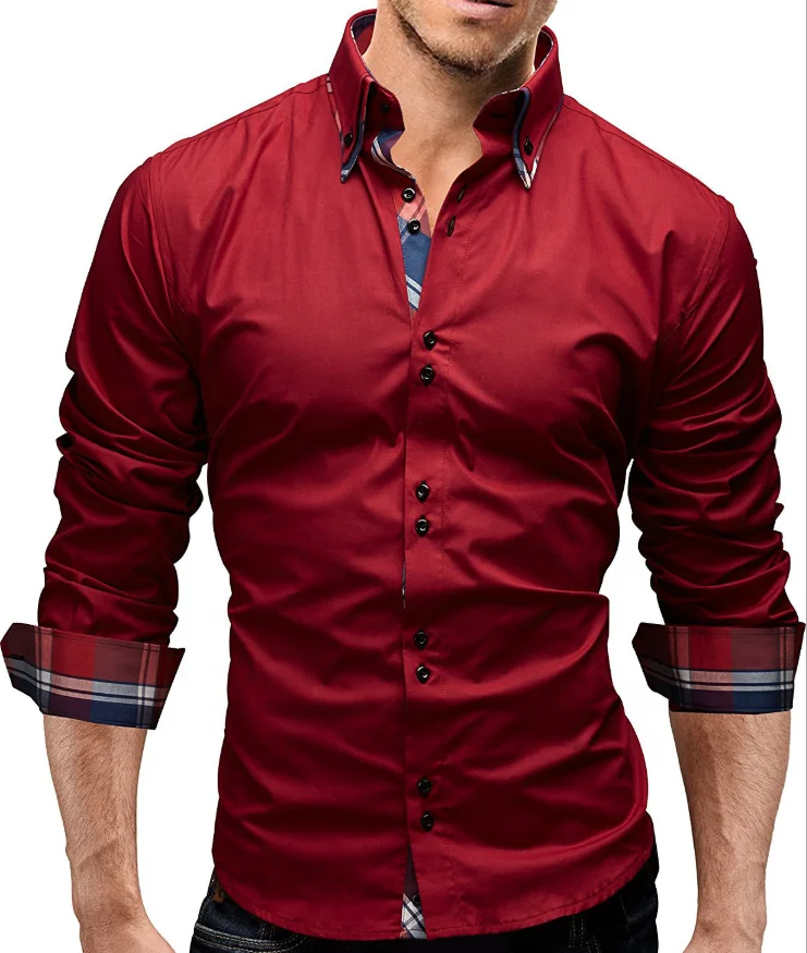 Модная уникальная рубашка в европейском и итальянском стиле на пуговицах с длинным рукавом, однотонная мужская классическая рубашка из хлопка с двойным воротником в стиле пополина, 2020