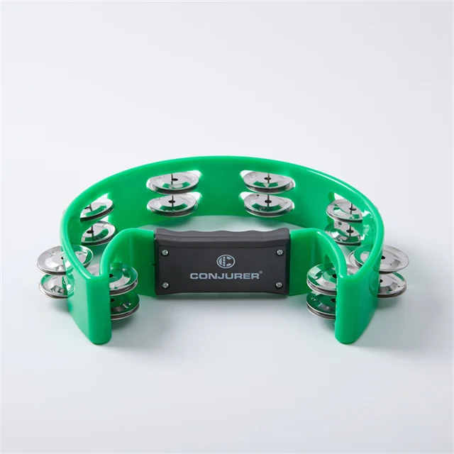Conjurer Musical Tambourine Double Row Metal Jingles Hand Held Percussion Drum for Gift KTV Party with Ergonomic Handle Grip