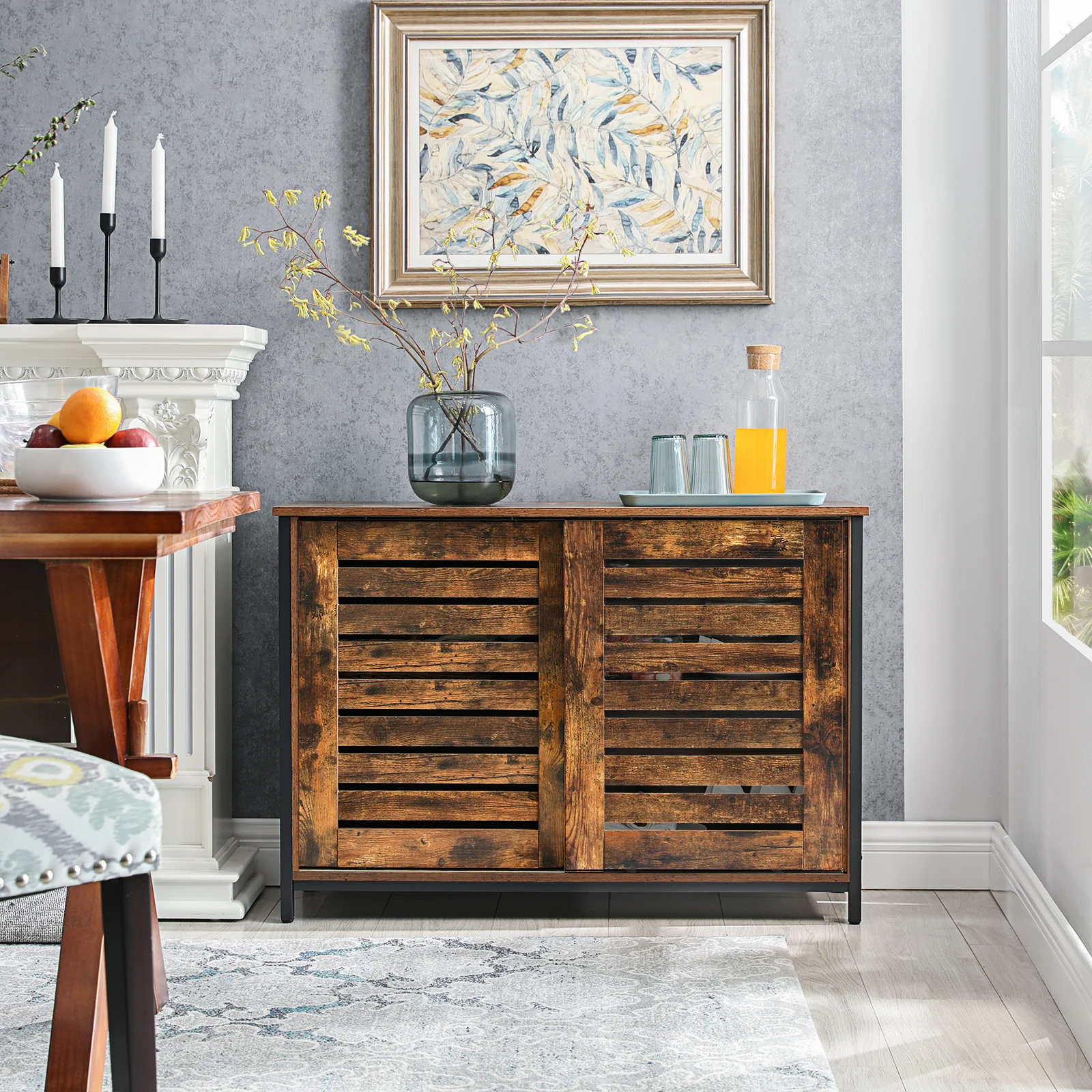 VASAGLE Home Kitchen Furniture Kitchen Cabinet with Sliding Doors Sideboard Storage Buffet Cabinets
